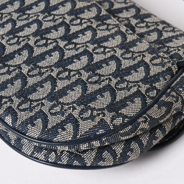 極美品 Christian Dior クリスチャンディオール サドルバッグ トロッター ネイビー 総柄 コットンキャンバス ショルダーバッグ 中古 4a002744