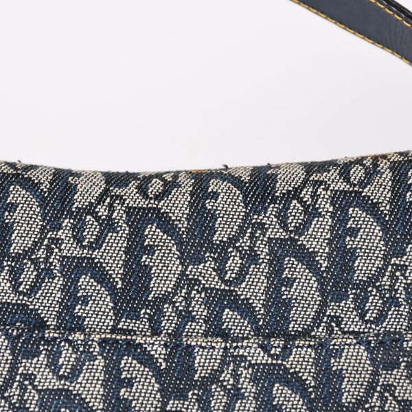 極美品 Christian Dior クリスチャンディオール サドルバッグ トロッター ネイビー 総柄 コットンキャンバス ショルダーバッグ 中古 4a002744
