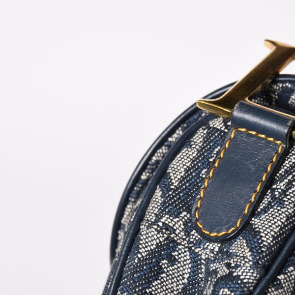 極美品 Christian Dior クリスチャンディオール サドルバッグ トロッター ネイビー 総柄 コットンキャンバス ショルダーバッグ 中古 4a002744