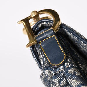 極美品 Christian Dior クリスチャンディオール サドルバッグ トロッター ネイビー 総柄 コットンキャンバス ショルダーバッグ 中古 4a002744