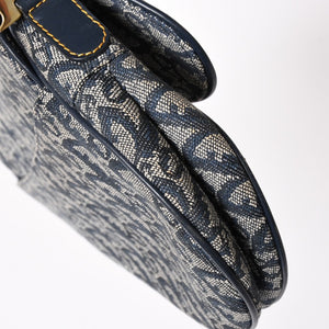 極美品 Christian Dior クリスチャンディオール サドルバッグ トロッター ネイビー 総柄 コットンキャンバス ショルダーバッグ 中古 4a002744