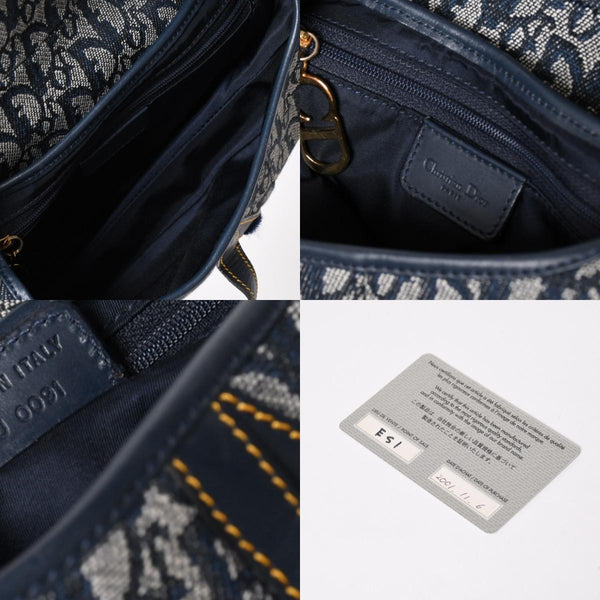 極美品 Christian Dior クリスチャンディオール サドルバッグ トロッター ネイビー 総柄 コットンキャンバス ショルダーバッグ 中古 4a002744
