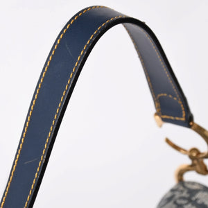 極美品 Christian Dior クリスチャンディオール サドルバッグ トロッター ネイビー 総柄 コットンキャンバス ショルダーバッグ RU0010 中古 4a002003