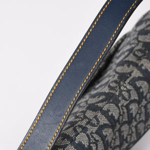 極美品 Christian Dior クリスチャンディオール サドルバッグ トロッター ネイビー 総柄 コットンキャンバス ショルダーバッグ RU0010 中古 4a002003