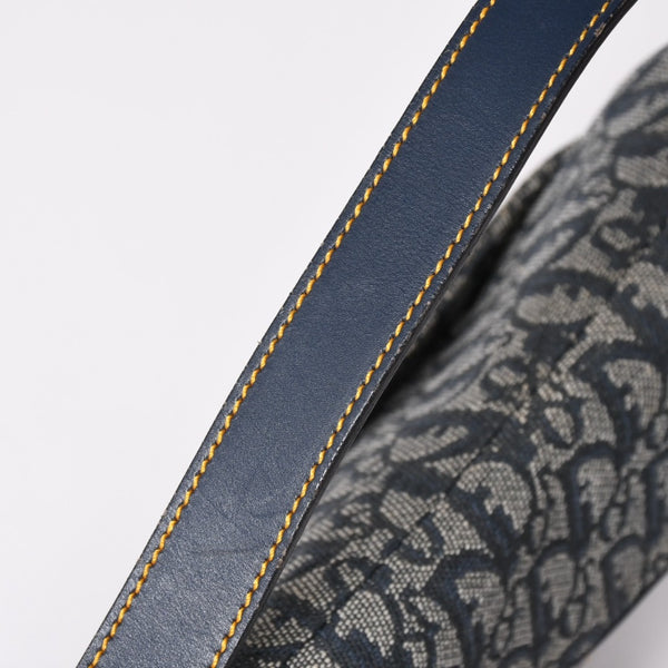 極美品 Christian Dior クリスチャンディオール サドルバッグ トロッター ネイビー 総柄 コットンキャンバス ショルダーバッグ RU0010 中古 4a002003