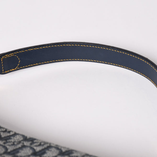 極美品 Christian Dior クリスチャンディオール サドルバッグ トロッター ネイビー 総柄 コットンキャンバス ショルダーバッグ RU0010 中古 4a002003