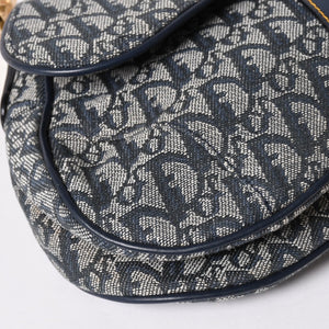 極美品 Christian Dior クリスチャンディオール サドルバッグ トロッター ネイビー 総柄 コットンキャンバス ショルダーバッグ RU0010 中古 4a002003