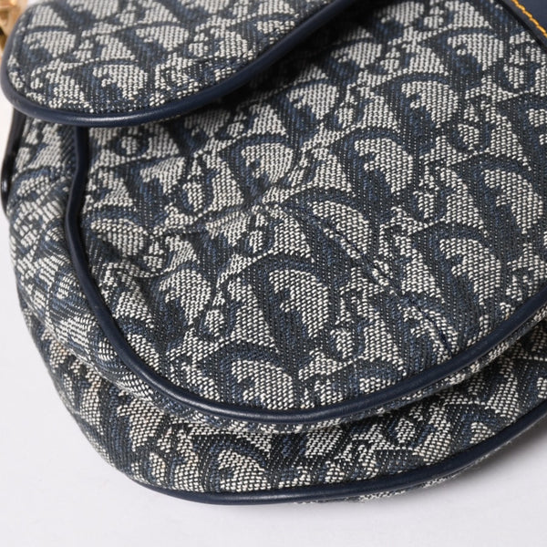 極美品 Christian Dior クリスチャンディオール サドルバッグ トロッター ネイビー 総柄 コットンキャンバス ショルダーバッグ RU0010 中古 4a002003