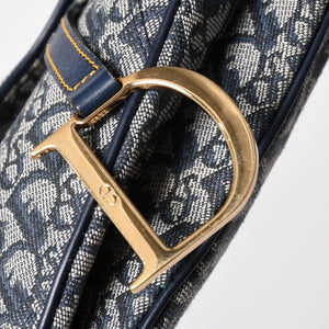 極美品 Christian Dior クリスチャンディオール サドルバッグ トロッター ネイビー 総柄 コットンキャンバス ショルダーバッグ RU0010 中古 4a002003