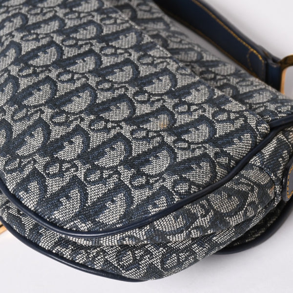 極美品 Christian Dior クリスチャンディオール サドルバッグ トロッター ネイビー 総柄 コットンキャンバス ショルダーバッグ RU0010 中古 4a002003