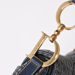 極美品 Christian Dior クリスチャンディオール サドルバッグ トロッター ネイビー 総柄 コットンキャンバス ショルダーバッグ RU0010 中古 4a002003