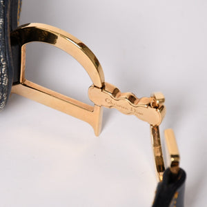 極美品 Christian Dior クリスチャンディオール サドルバッグ トロッター ネイビー 総柄 コットンキャンバス ショルダーバッグ RU0010 中古 4a002003