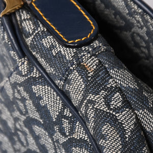 極美品 Christian Dior クリスチャンディオール サドルバッグ トロッター ネイビー 総柄 コットンキャンバス ショルダーバッグ RU0010 中古 4a002003