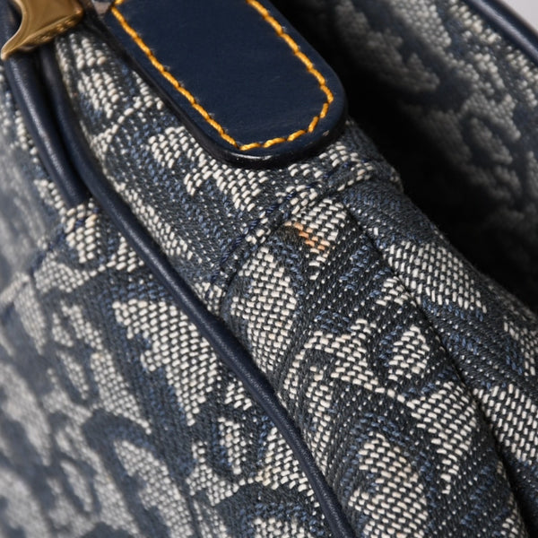 極美品 Christian Dior クリスチャンディオール サドルバッグ トロッター ネイビー 総柄 コットンキャンバス ショルダーバッグ RU0010 中古 4a002003