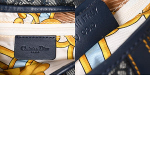 極美品 Christian Dior クリスチャンディオール サドルバッグ トロッター ネイビー 総柄 コットンキャンバス ショルダーバッグ RU0010 中古 4a002003