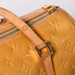 LOUIS VUITTON ルイヴィトン モノグラム ヴェルニ ヘッドフォード ハンドバッグ ボストンバッグ イエロー パテント レザー M91006 美品 中古 4a002497