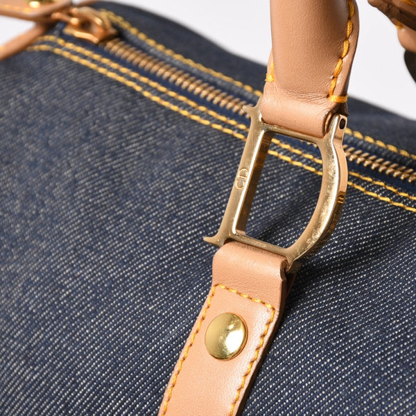 極美品 Christian Dior クリスチャンディオール トロッター ハンドバッグ デニム 35cm ボストン ゴールド金具 中古 4a002506