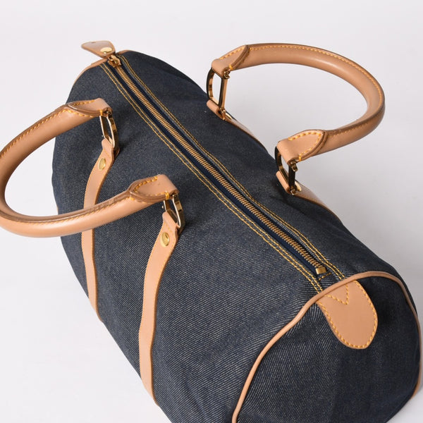 極美品 Christian Dior クリスチャンディオール トロッター ハンドバッグ デニム 35cm ボストン ゴールド金具 中古 4a002506