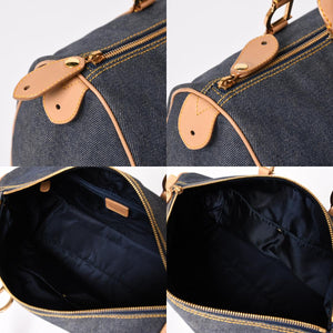 極美品 Christian Dior クリスチャンディオール トロッター ハンドバッグ デニム 35cm ボストン ゴールド金具 中古 4a002506