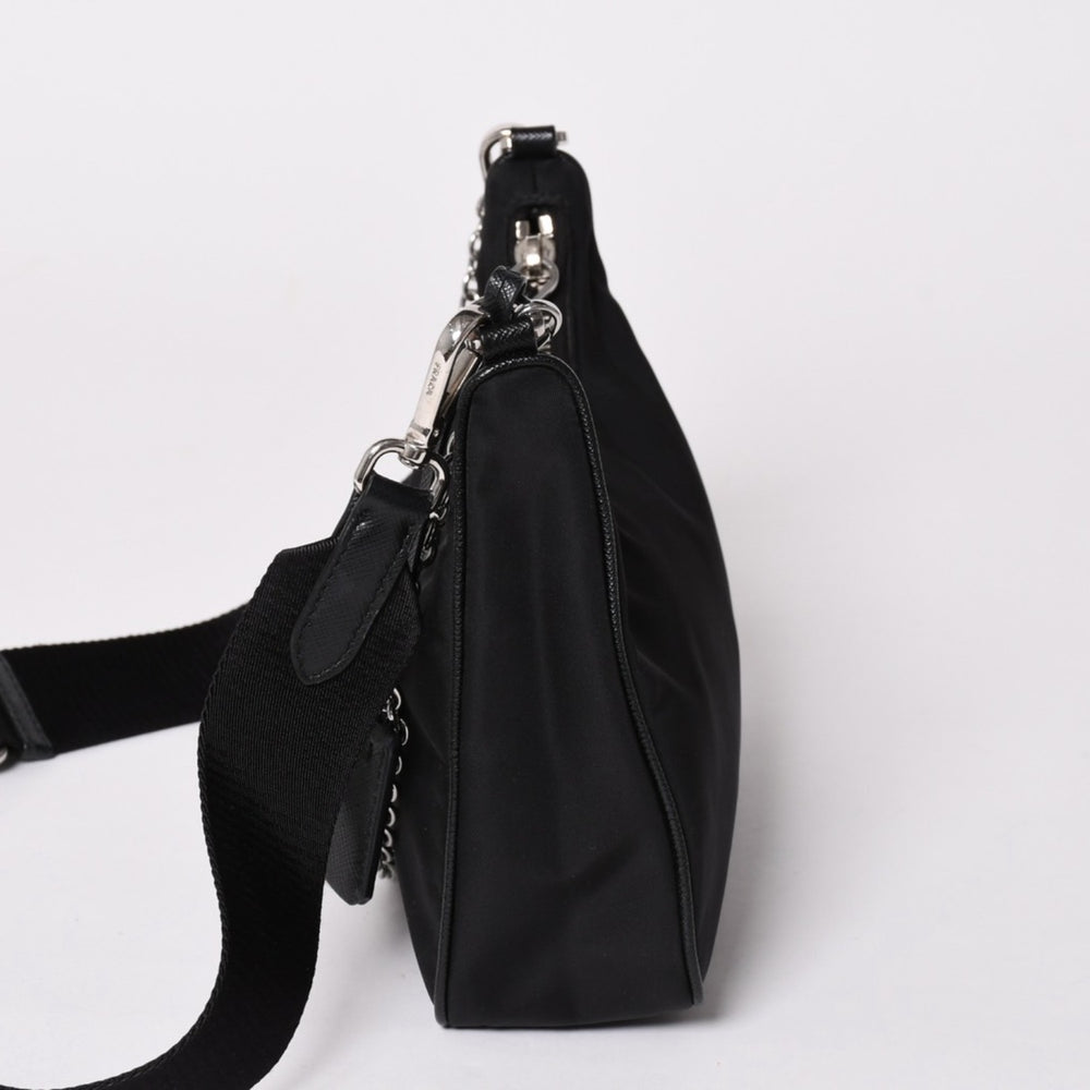 Very Good Condition PRADA Hobo One Shoulder Bag 1BH204 Triangle Logo Triangle Logo Plate Nylon Black Used 4a002395