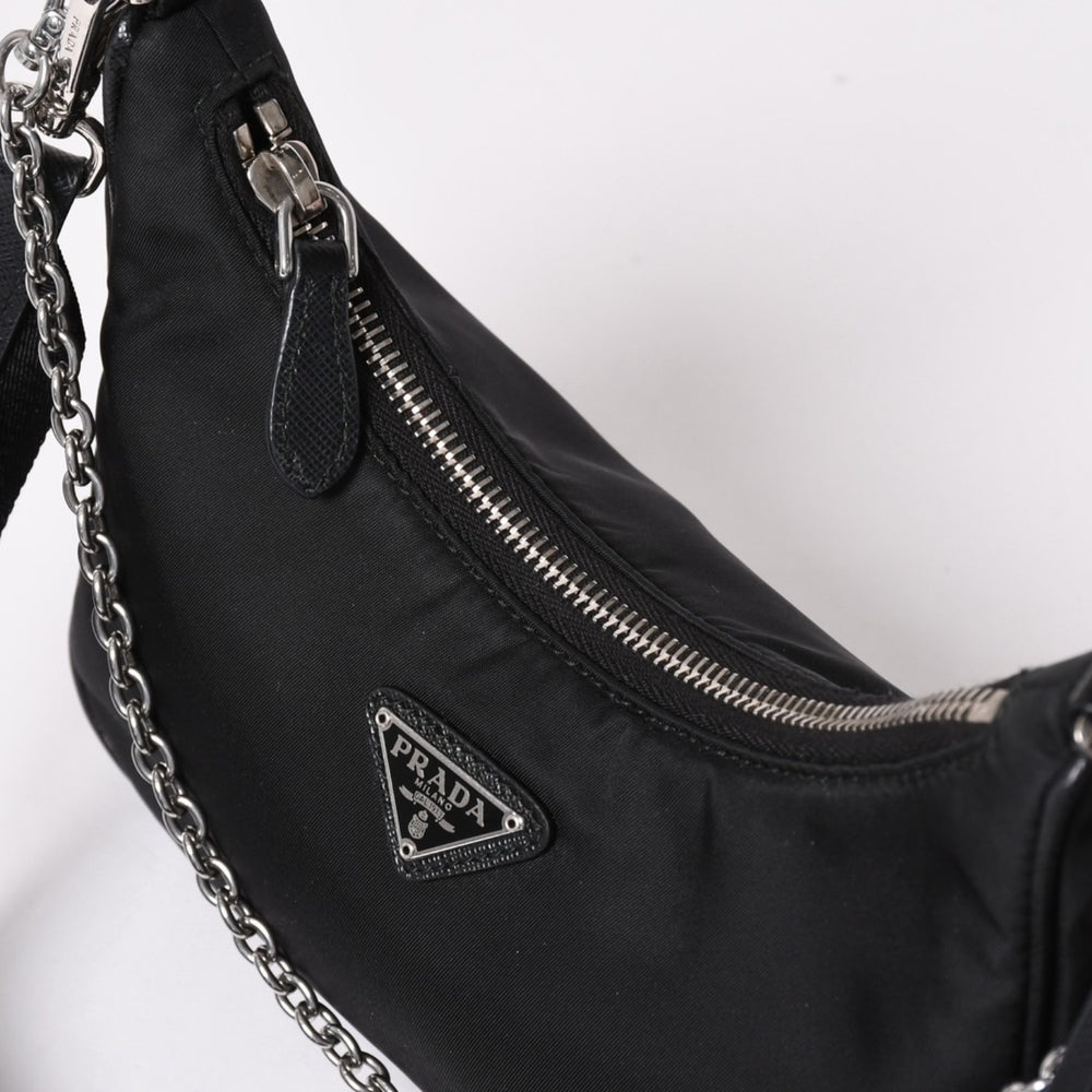 Very Good Condition PRADA Hobo One Shoulder Bag 1BH204 Triangle Logo Triangle Logo Plate Nylon Black Used 4a002395