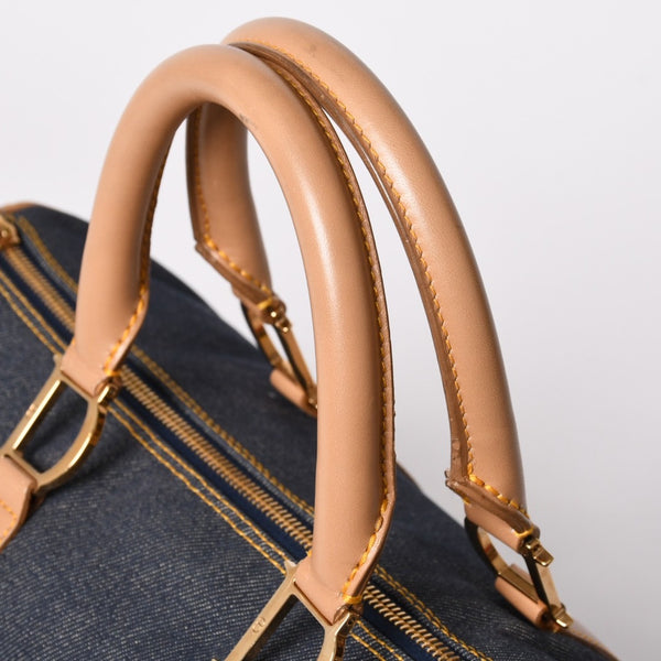 極美品 Christian Dior クリスチャンディオール トロッター ハンドバッグ デニム 35cm ボストン ゴールド金具 中古 4a002506