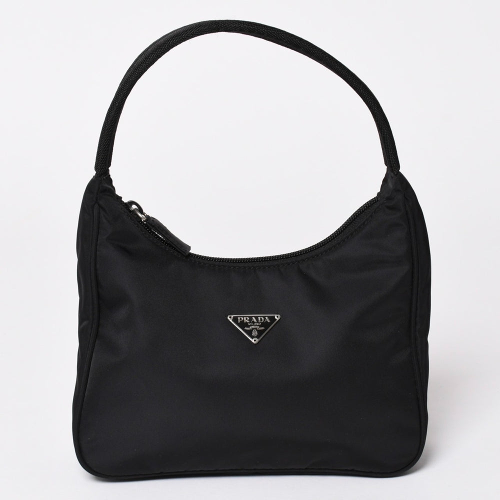 極美品 PRADA プラダ ホーボー ハンドバッグ MV515 トライアングルロゴ 三角ロゴプレート ナイロン ブラック 中古 4a003029