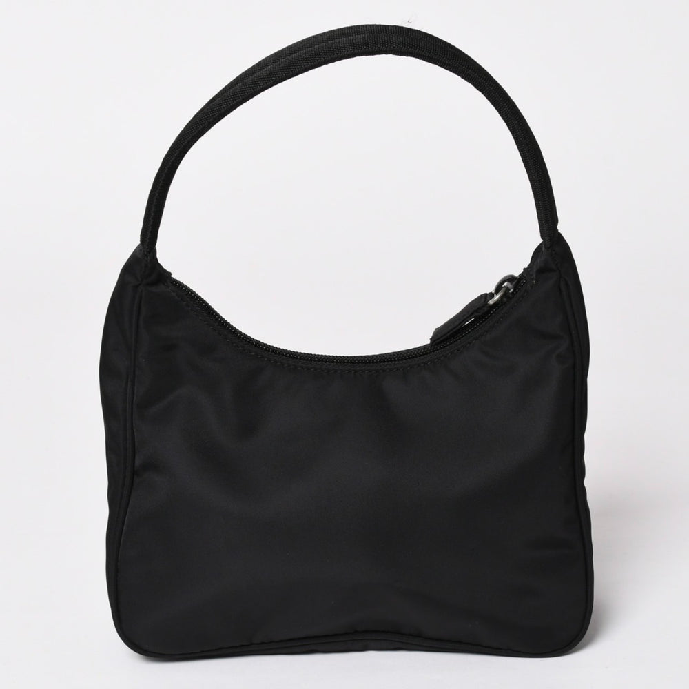 極美品 PRADA プラダ ホーボー ハンドバッグ MV515 トライアングルロゴ 三角ロゴプレート ナイロン ブラック 中古 4a003029