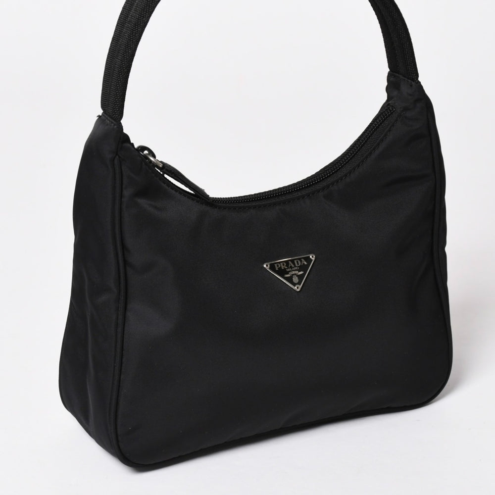 Very Good Condition PRADA Hobo Handbag MV515 Triangle Logo Triangle Logo Plate Nylon Black Used 4a003029