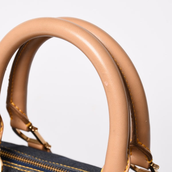 極美品 Christian Dior クリスチャンディオール トロッター ハンドバッグ デニム 35cm ボストン ゴールド金具 中古 4a002506