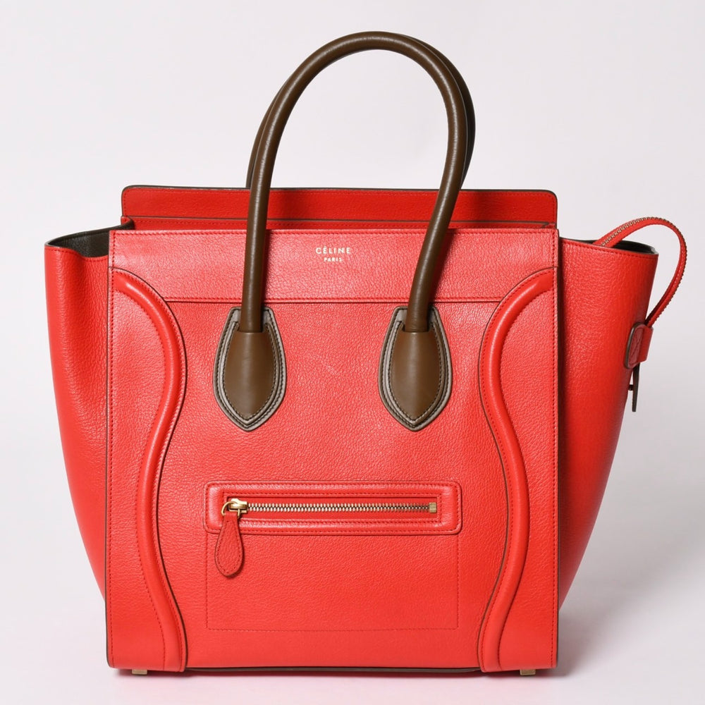 極美品 CELINE セリーヌ LUGGAGE MINI ラゲージ ミニ ハンドバッグ 165213VS0 レッド ブラウン アンティークゴールド金具 中古 4a002514