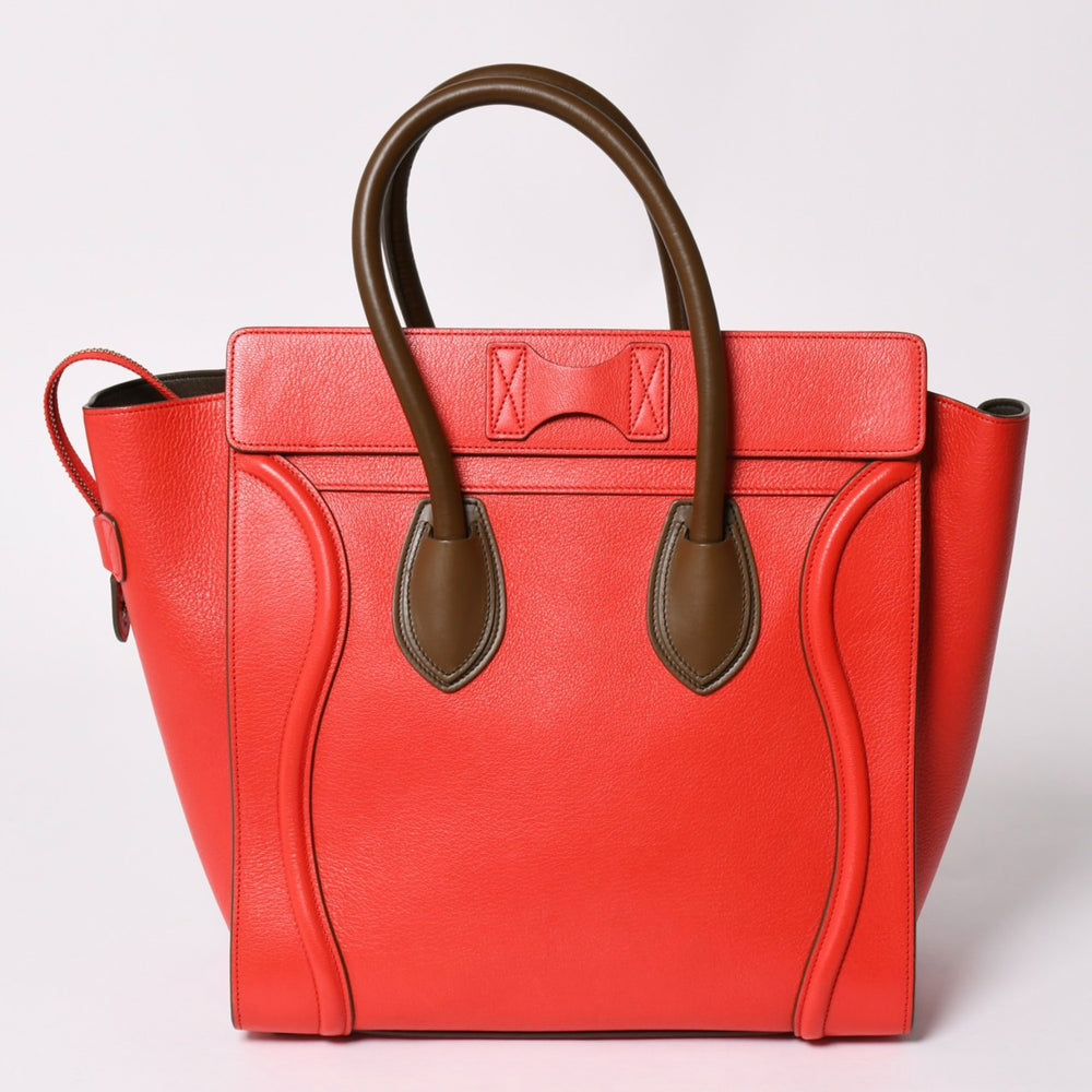 極美品 CELINE セリーヌ LUGGAGE MINI ラゲージ ミニ ハンドバッグ 165213VS0 レッド ブラウン アンティークゴールド金具 中古 4a002514