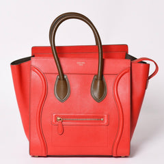 極美品 CELINE セリーヌ LUGGAGE MINI ラゲージ ミニ ハンドバッグ 165213VS0 レッド ブラウン アンティークゴールド金具 中古 4a002515