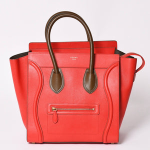 極美品 CELINE セリーヌ LUGGAGE MINI ラゲージ ミニ ハンドバッグ 165213VS0 レッド ブラウン アンティークゴールド金具 中古 4a002515