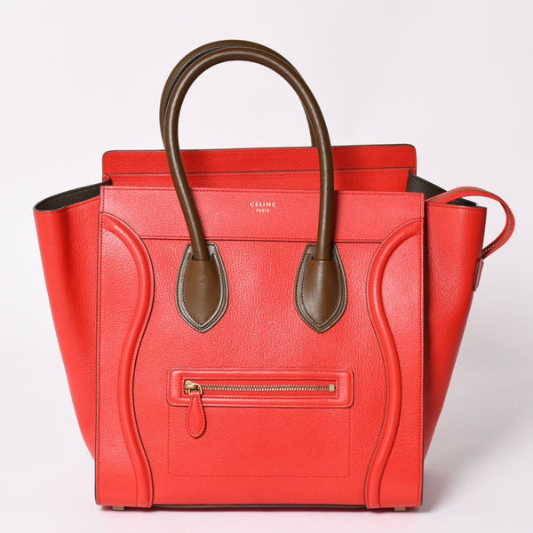 極美品 CELINE セリーヌ LUGGAGE MINI ラゲージ ミニ ハンドバッグ 165213VS0 レッド ブラウン アンティークゴールド金具 中古 4a002515