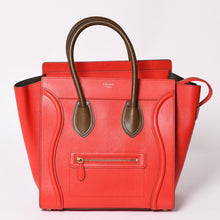 画像をギャラリービューアに読み込む, 極美品 CELINE セリーヌ LUGGAGE MINI ラゲージ ミニ ハンドバッグ 165213VS0 レッド ブラウン アンティークゴールド金具 中古 4a002515