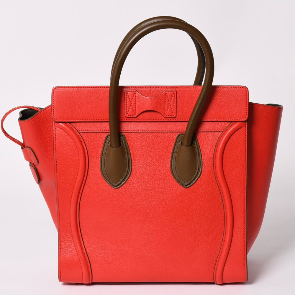 極美品 CELINE セリーヌ LUGGAGE MINI ラゲージ ミニ ハンドバッグ 165213VS0 レッド ブラウン アンティークゴールド金具 中古 4a002515