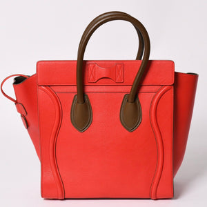 極美品 CELINE セリーヌ LUGGAGE MINI ラゲージ ミニ ハンドバッグ 165213VS0 レッド ブラウン アンティークゴールド金具 中古 4a002515