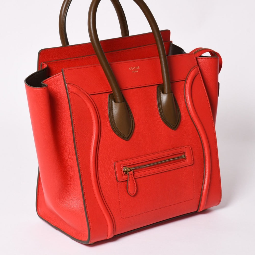 Very good condition CELINE LUGGAGE MINI luggage mini handbag 165213VS0 red brown antique gold hardware used 4a002515