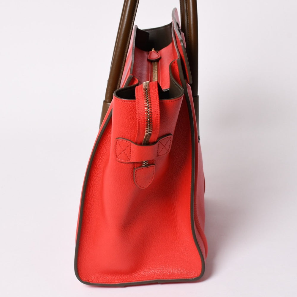 Very good condition CELINE LUGGAGE MINI luggage mini handbag 165213VS0 red brown antique gold hardware used 4a002515