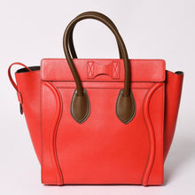 画像をギャラリービューアに読み込む, 極美品 CELINE セリーヌ LUGGAGE MINI ラゲージ ミニ ハンドバッグ 165213VS0 レッド ブラウン アンティークゴールド金具 中古 4a002514
