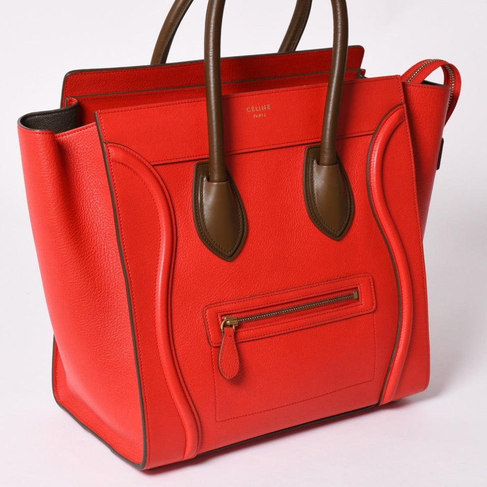 Very good condition CELINE LUGGAGE MINI luggage mini handbag 165213VS0 red brown antique gold hardware used 4a002514