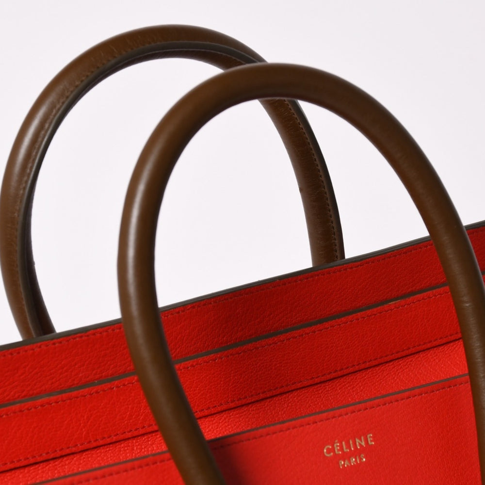 極美品 CELINE セリーヌ LUGGAGE MINI ラゲージ ミニ ハンドバッグ 165213VS0 レッド ブラウン アンティークゴールド金具 中古 4a002515