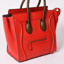 画像をギャラリービューアに読み込む, 極美品 CELINE セリーヌ LUGGAGE MINI ラゲージ ミニ ハンドバッグ 165213VS0 レッド ブラウン アンティークゴールド金具 中古 4a002514
