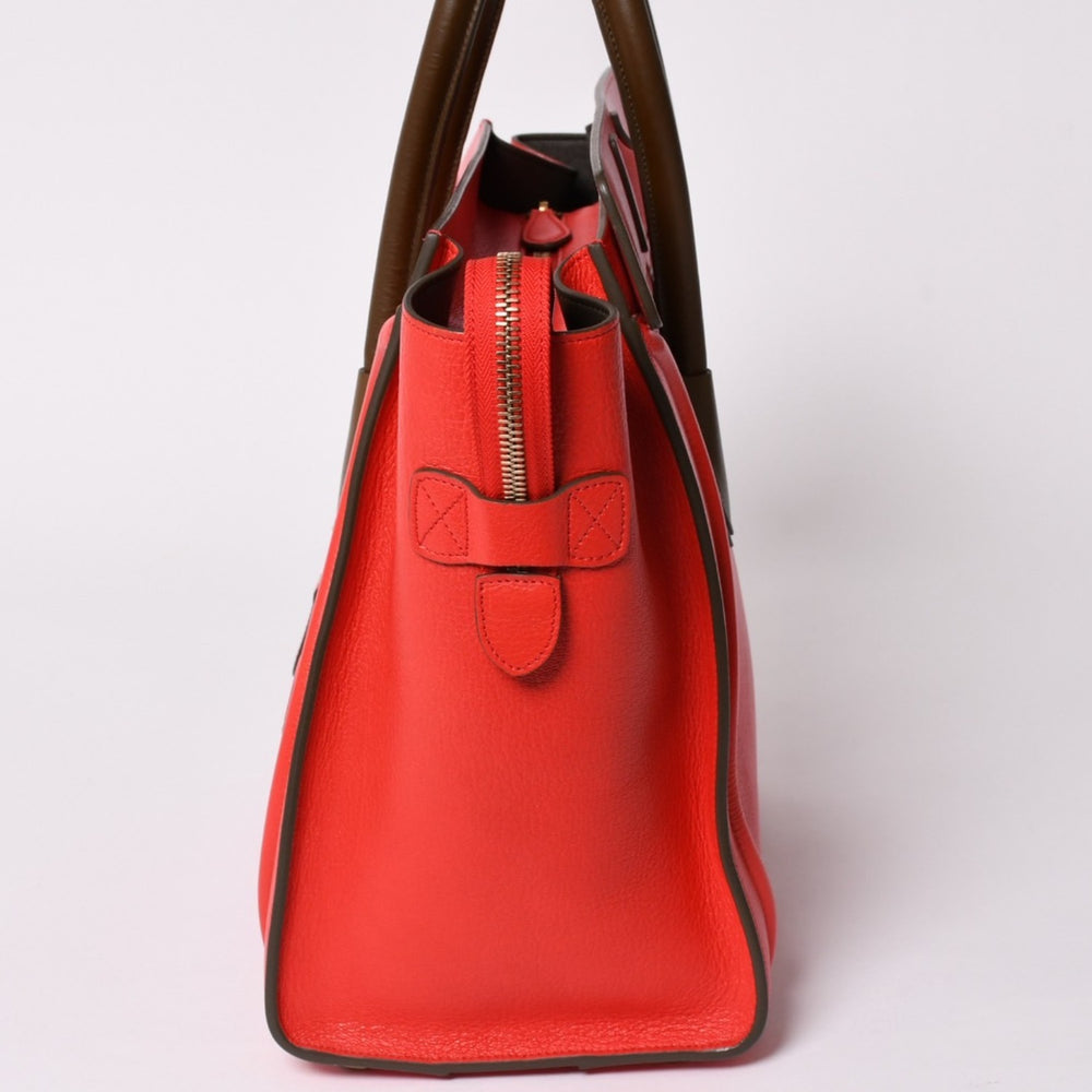 Very good condition CELINE LUGGAGE MINI luggage mini handbag 165213VS0 red brown antique gold hardware used 4a002514