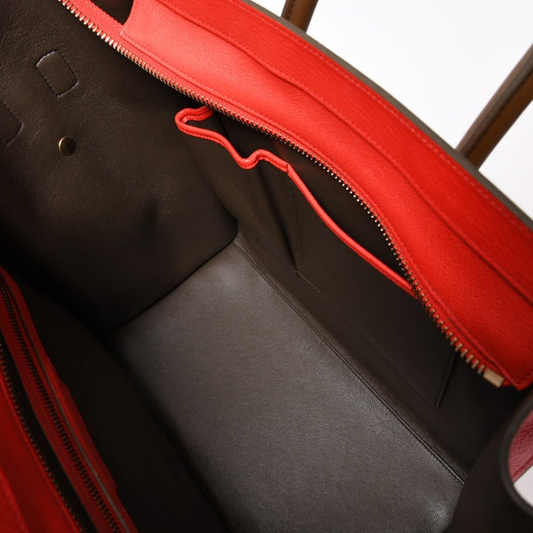 極美品 CELINE セリーヌ LUGGAGE MINI ラゲージ ミニ ハンドバッグ 165213VS0 レッド ブラウン アンティークゴールド金具 中古 4a002515