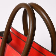 画像をギャラリービューアに読み込む, 極美品 CELINE セリーヌ LUGGAGE MINI ラゲージ ミニ ハンドバッグ 165213VS0 レッド ブラウン アンティークゴールド金具 中古 4a002514