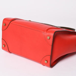 極美品 CELINE セリーヌ LUGGAGE MINI ラゲージ ミニ ハンドバッグ 165213VS0 レッド ブラウン アンティークゴールド金具 中古 4a002514