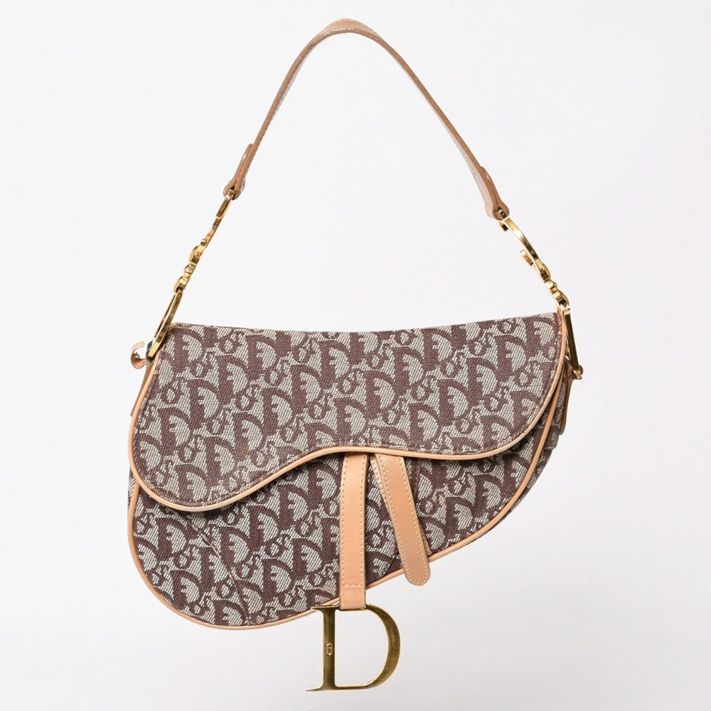 Christian Dior Saddleback Oblique One Shoulder Bag Trotter Brown Good Condition Used 4a002517