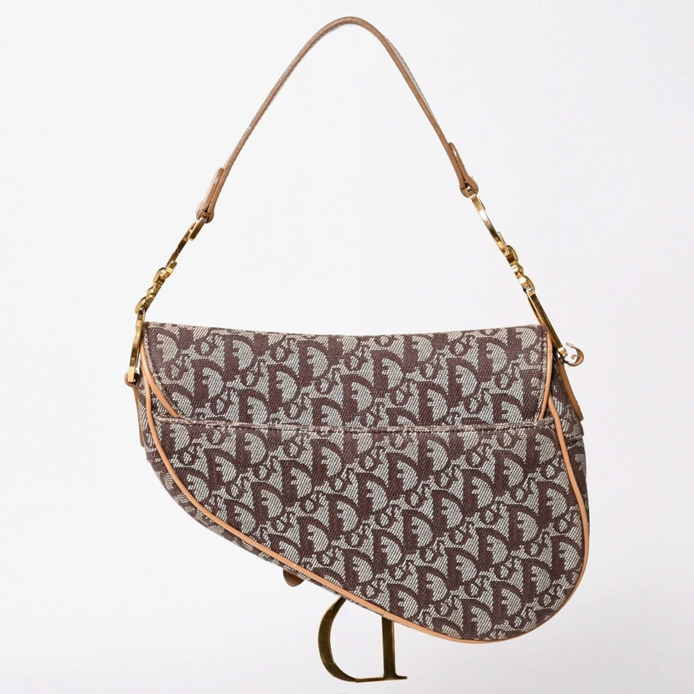 Christian Dior Saddleback Oblique One Shoulder Bag Trotter Brown Good Condition Used 4a002517